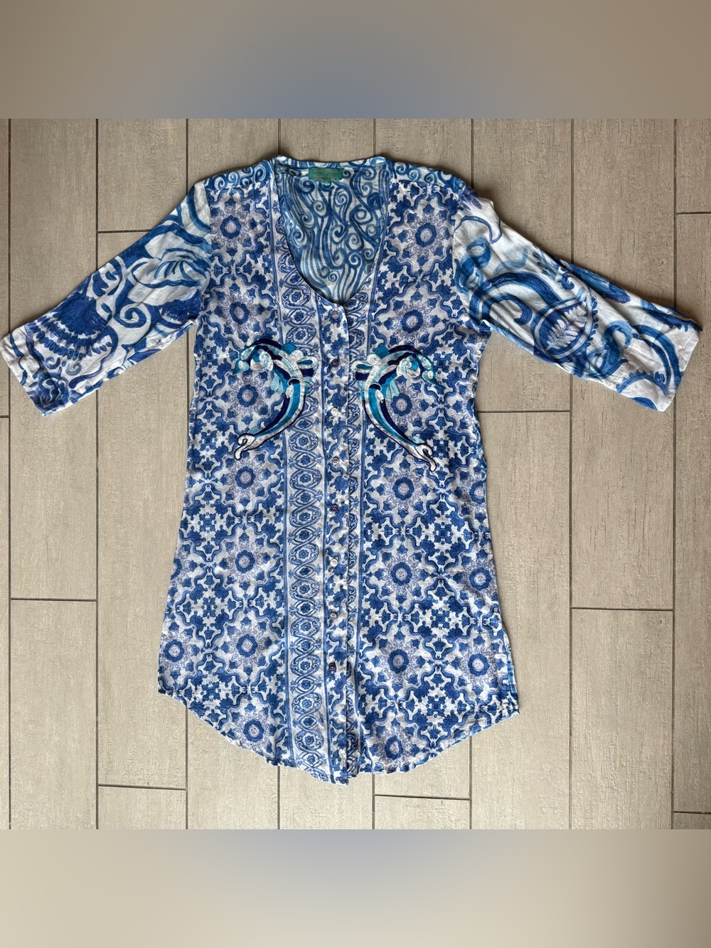 Antica Sartoria By Giacomo Cinque Womens Printed Shirt Dress Blue White Medium